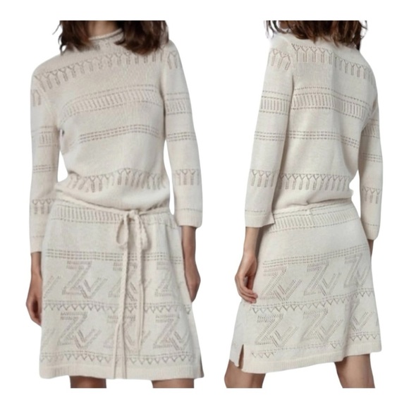 Zadig & Voltaire Cream Cecily Monogrammed ZV Belted Knit Dress. Size Small. - Picture 17 of 17